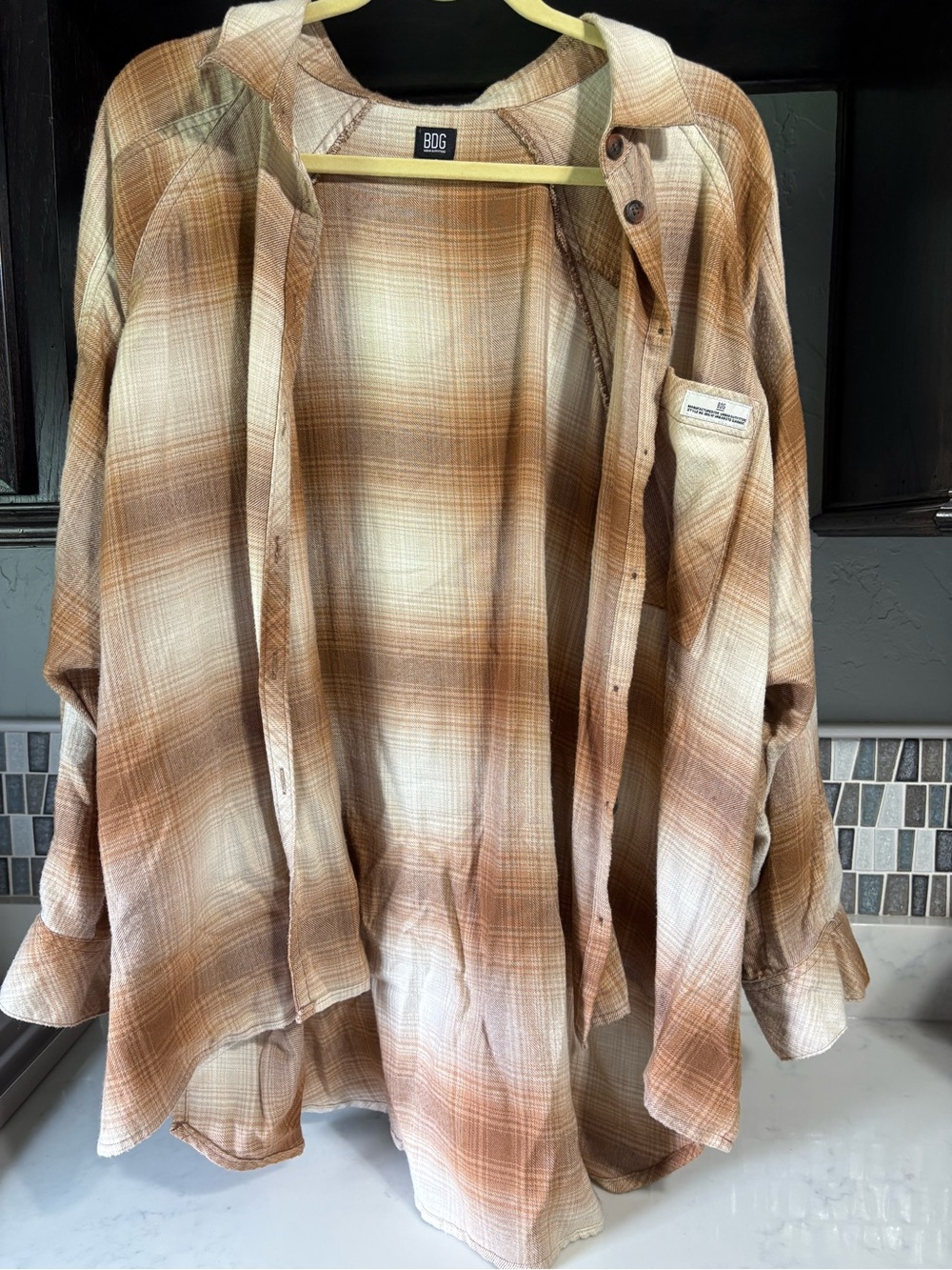 BDG Brown and Cream Plaid Button-Down Shirt